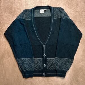 Vintage 90s Ash Creek Black Geometric Striped Cardigan Sweater V Neck Goth Indie